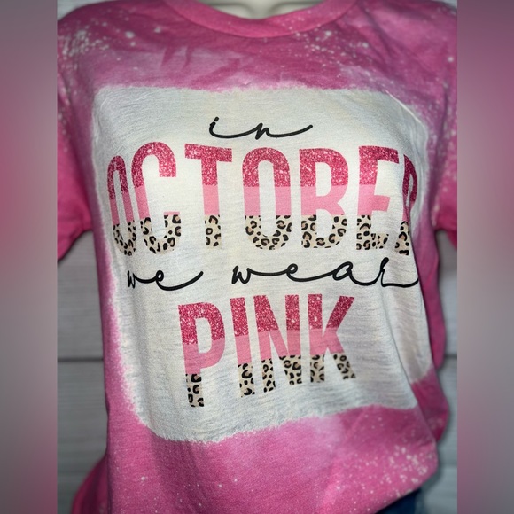 “In October we wear Pink” Bella Canvas Bleached Leopard Soft T Shirt 💗 - Picture 3 of 4
